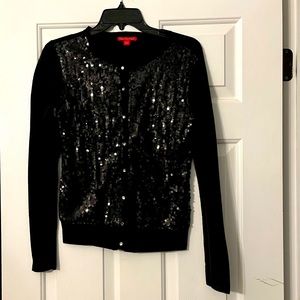 New York & Company Black Sequin Front Cardigan Size Small